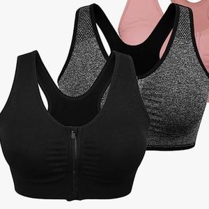 2 Women's Zip Front Sports Bra Wireless Post-Surgery Bra Active Yoga Sports Bras